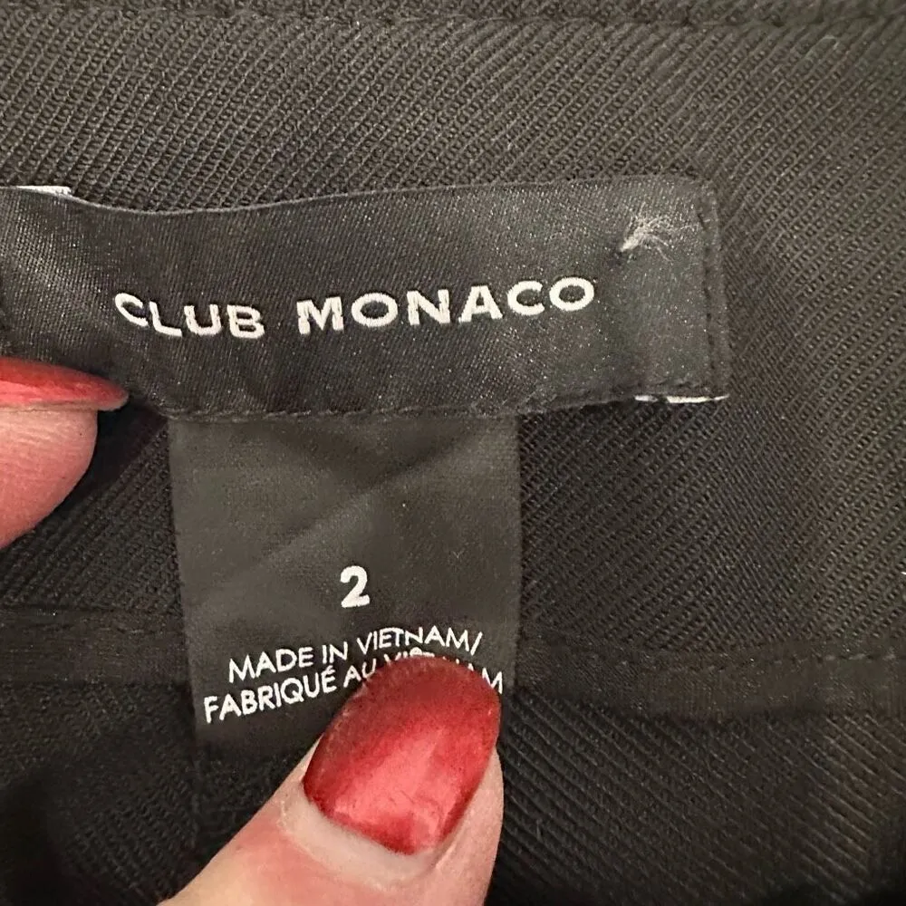 Club Monaco Linzee Wool Blend Black Mid Rise Trouser pants Size 2 Button Hem - Image 3