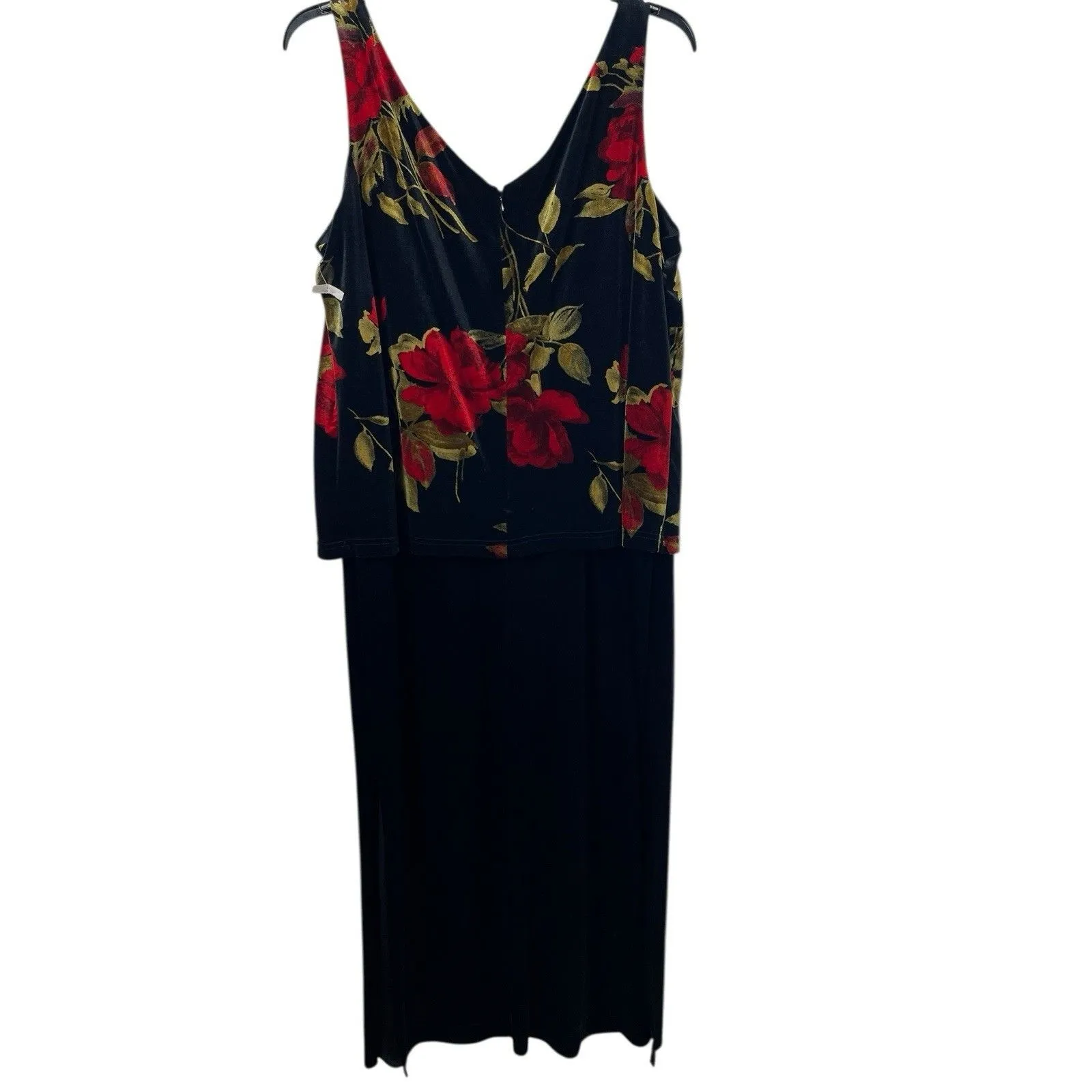 VTG Jeffrey & Dara Evenings 18W Black Red Velvet Floral Attached 2 Piece Dress - Image 4