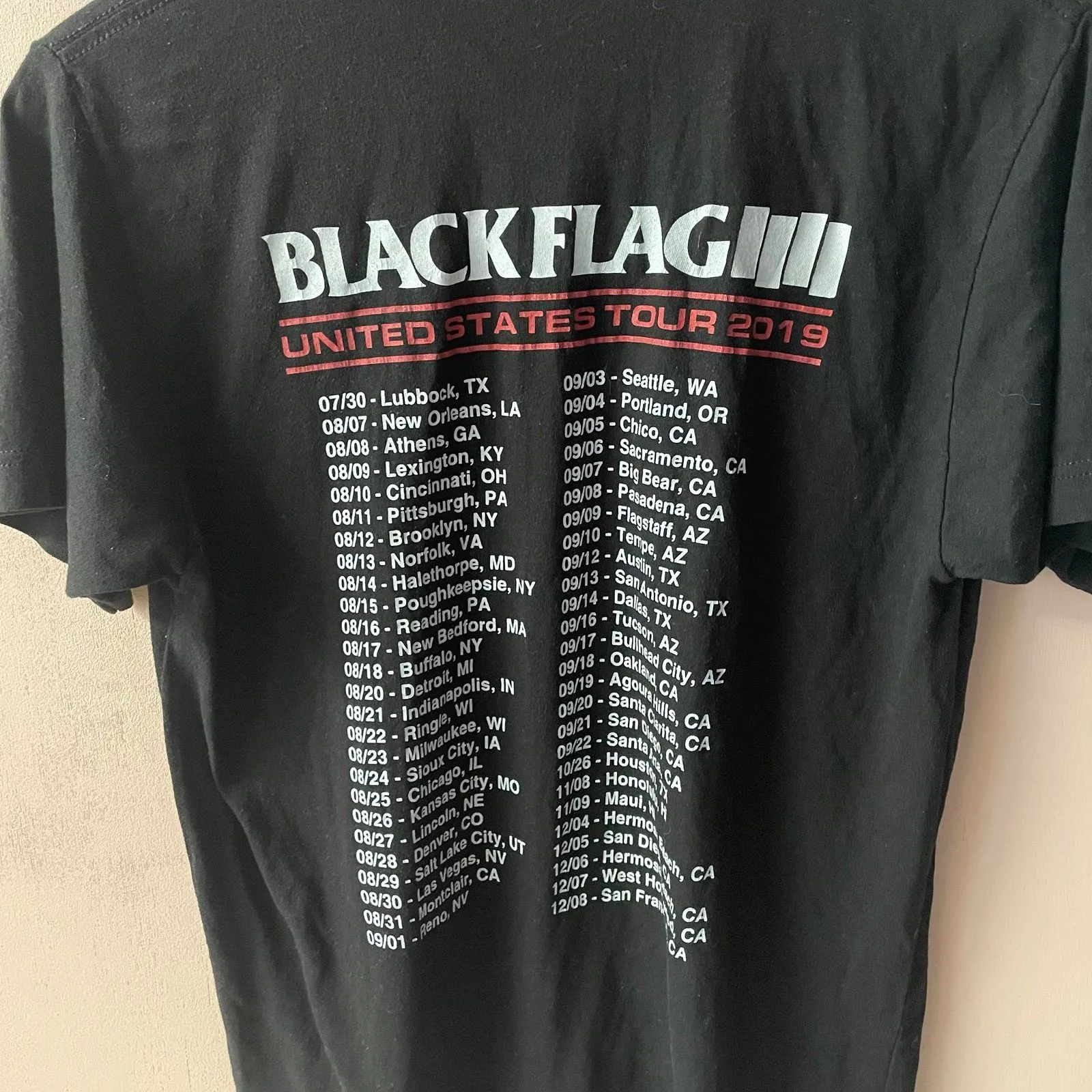 Black Flag Black 2019 United States Tour Band T-Shirt Size M GUC - Image 4