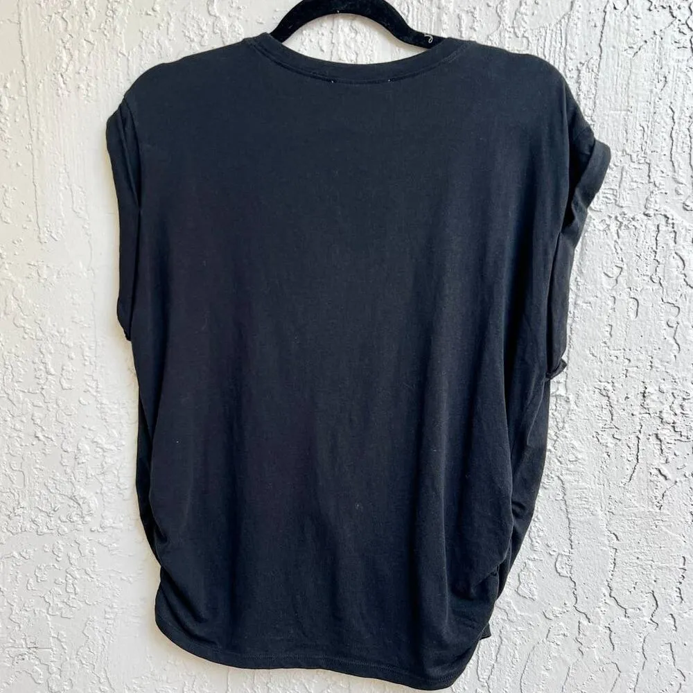 Frame Roll Sleeve 100% Cotton Knotted Front Pullover Tee Shirt Black Women's M - Image 3