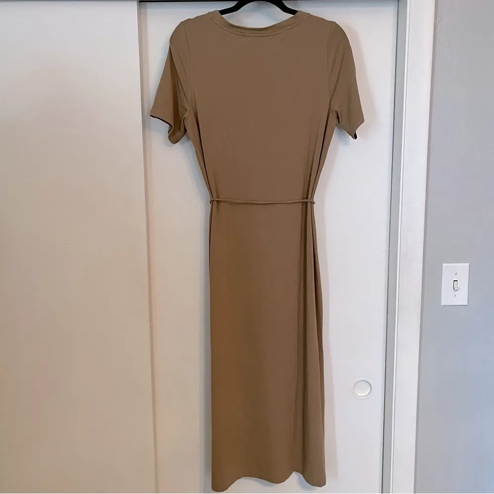 Banana Republic T-Shirt Midi Dress Tan with Tie Waist & Slit Women’s Medium Tall - Image 8