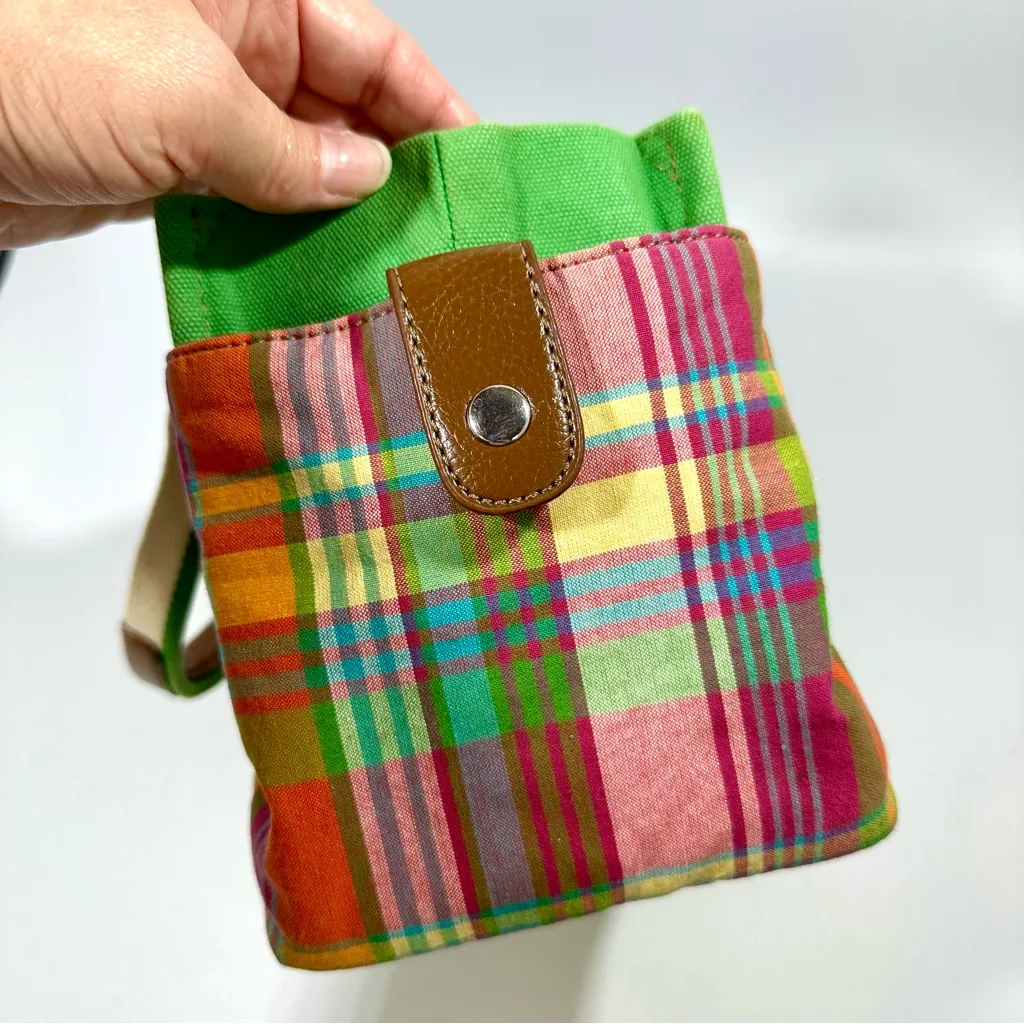 Tommy Hilfiger Y2K Green Multicolor Madras Plaid Tote Bag Purse - Image 4