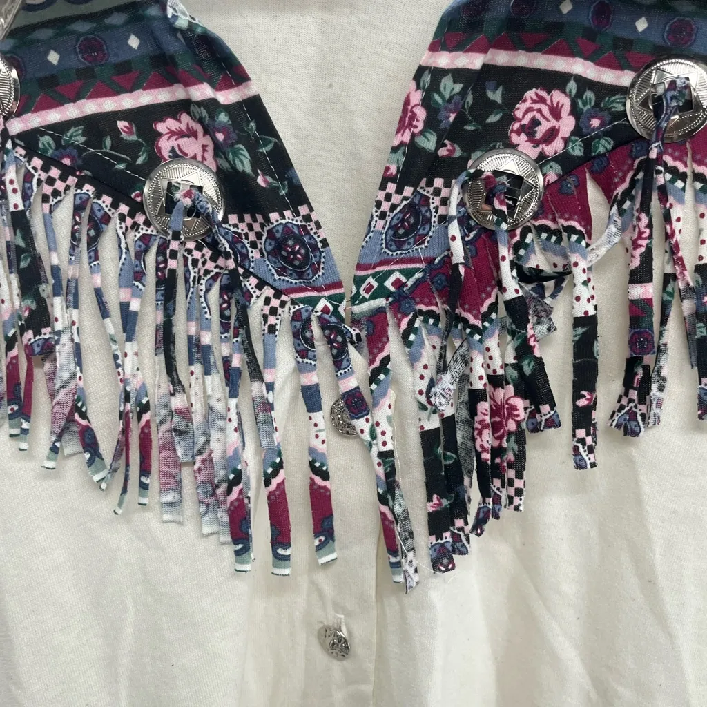 Women's Cream and Multicolor Fringe Top Red Size undefined - Image 2