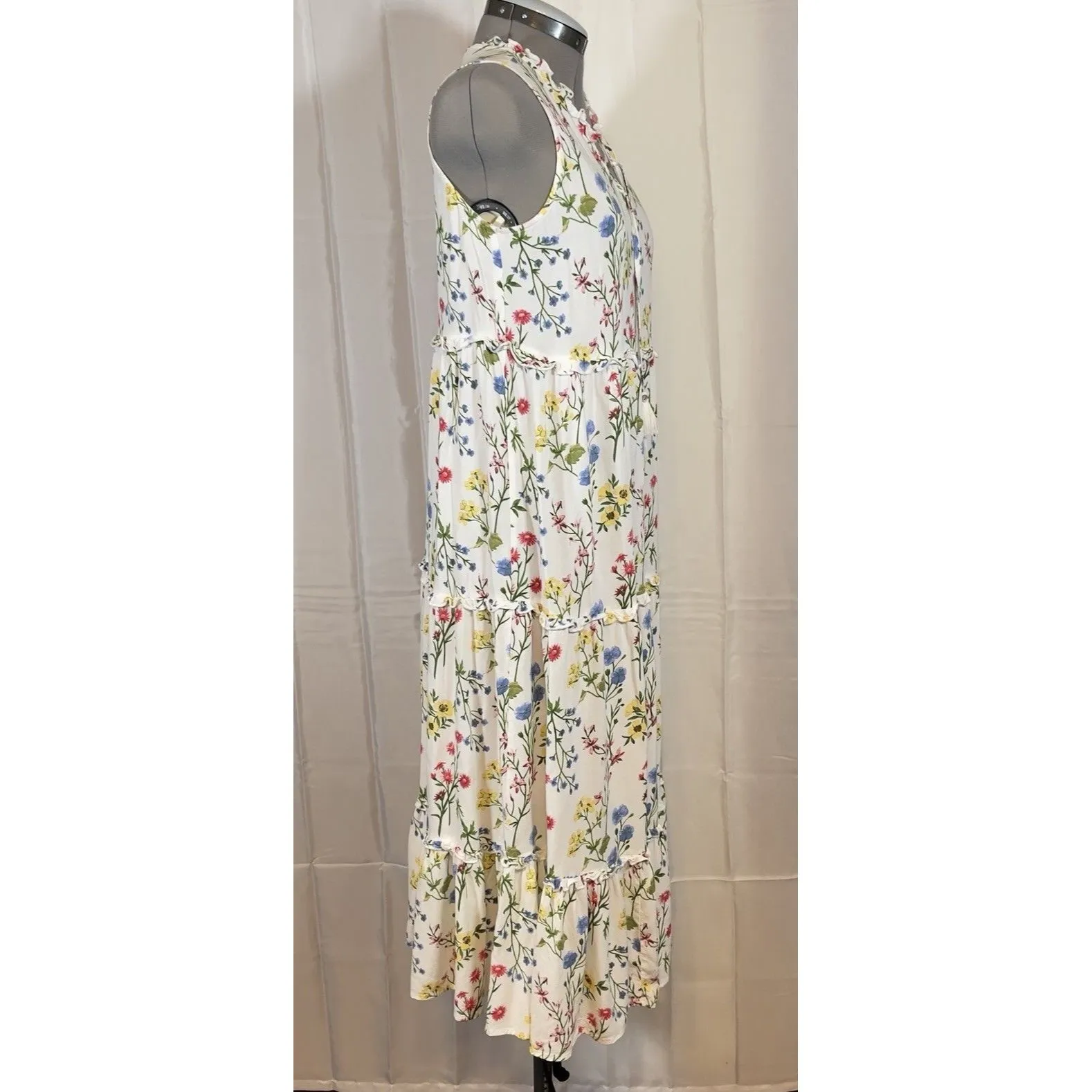 Linda Anderson Womens Small Floral Maxi Sun Dress Garden Boho Cottage Country White - Image 4