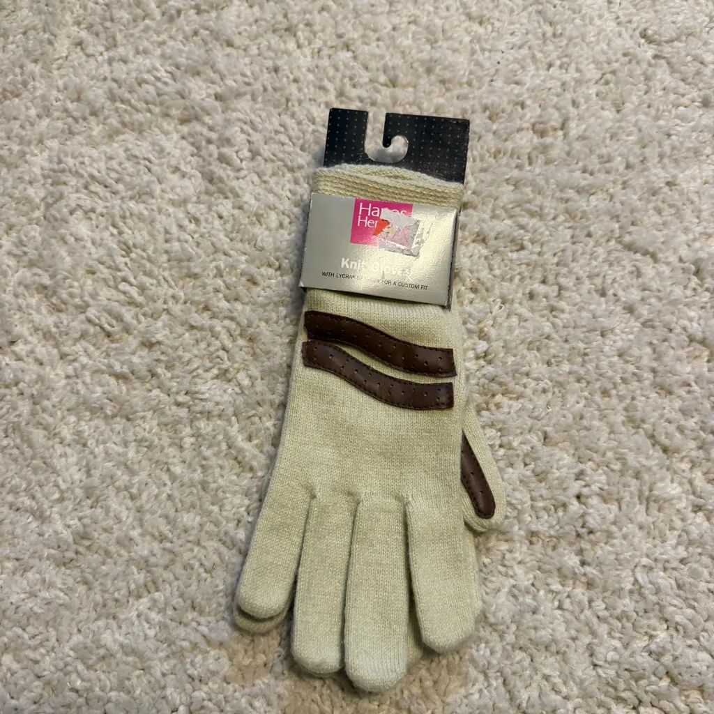 Vintage 90s Gloves Hanes Her Way Ladies One Size Knit Driving Beige Brown NOS - Image 2