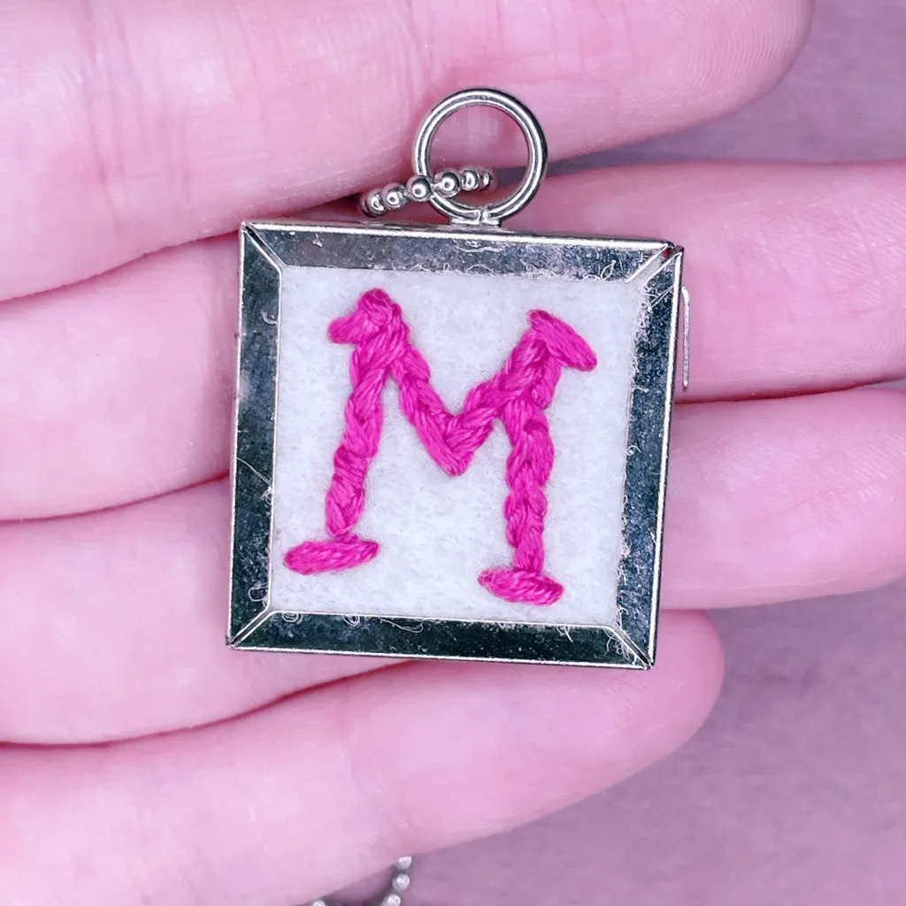 672. Monogram M Pink Initial Pendant Necklace - Image 2