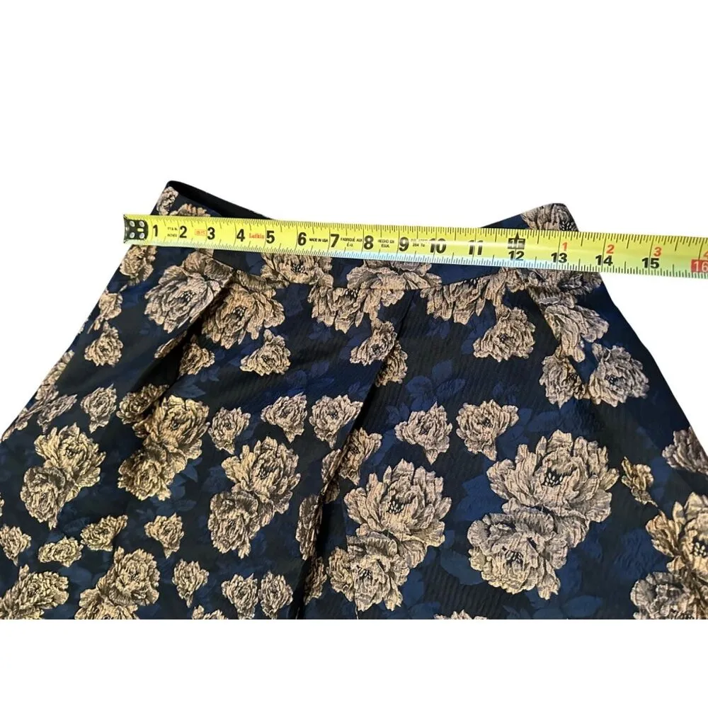 Endless Rose Floral A-Line Jacquard Pleated Skirt Navy Gold Size S/M Romantic - Image 4