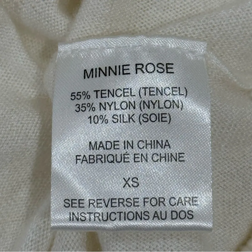 Minnie Rose Silk Sweater V Neck Coastal Bloused Chic Quiet Luxury White Size XS - Image 6