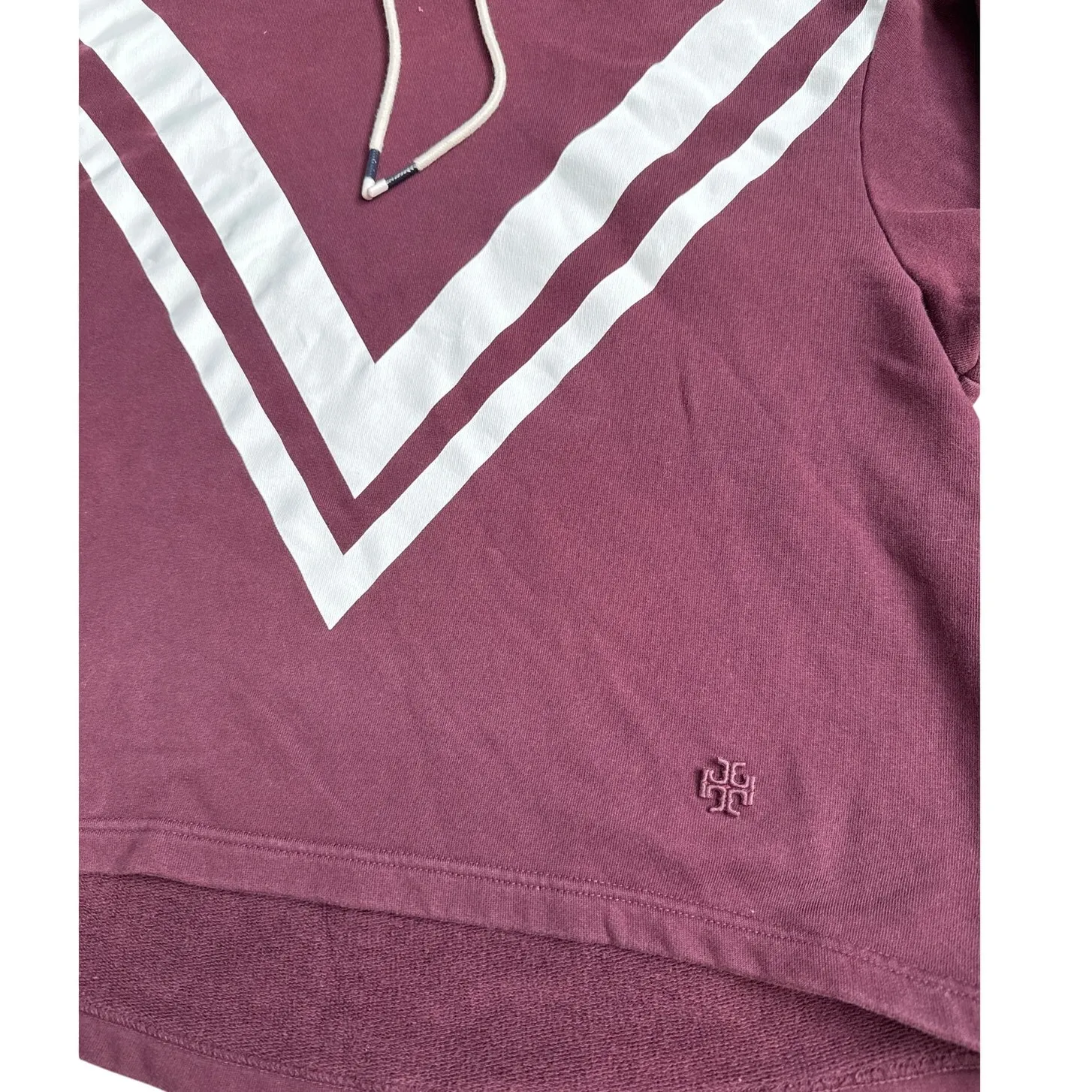 Tory Burch French Terry Chevron Hoodie in Winetasting & Troy White Size Small‎ - Image 10