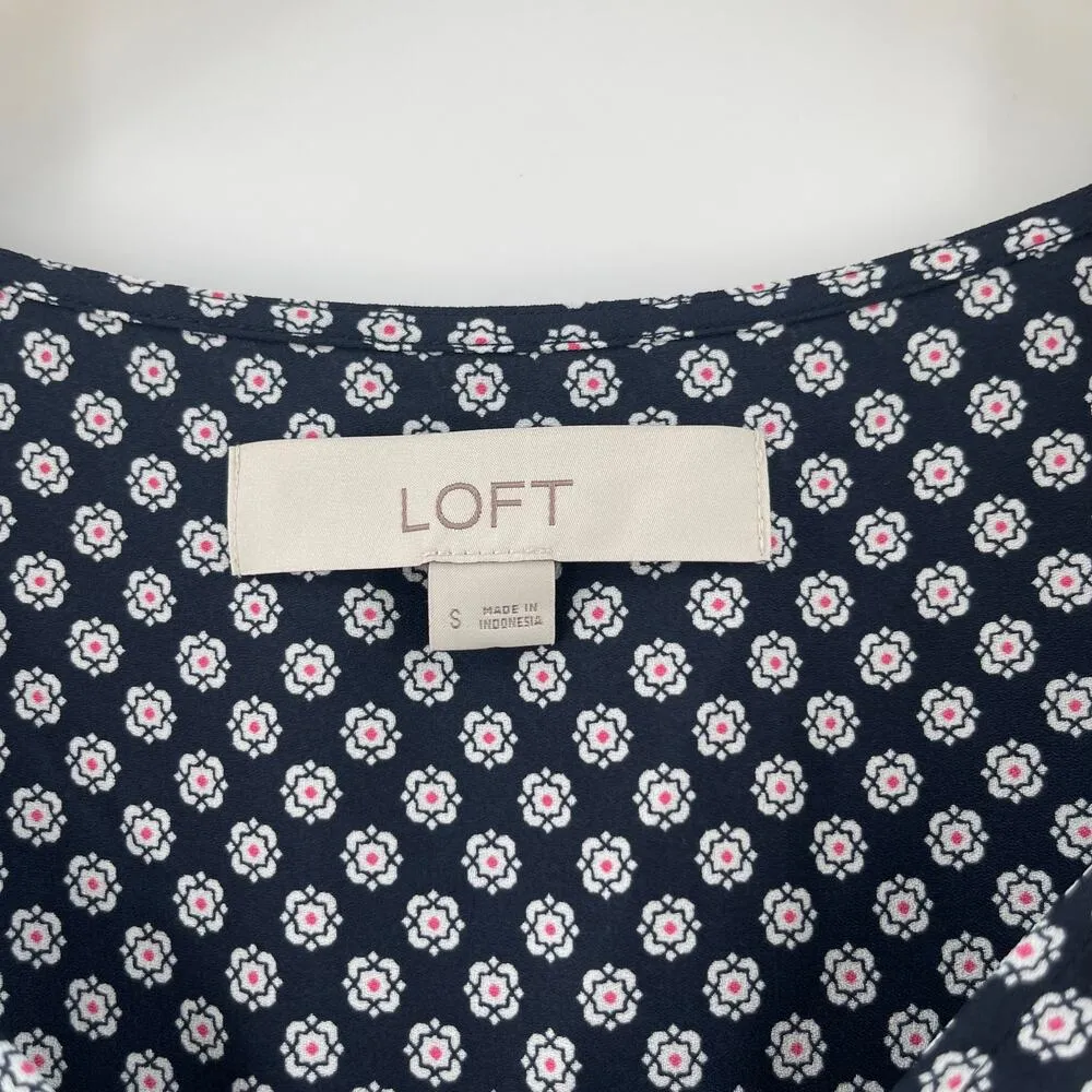 LOFT ANN TAYLOR Tank Blouse Size Small Abstract Floral Detail Navy Boxy Flowy - Image 4