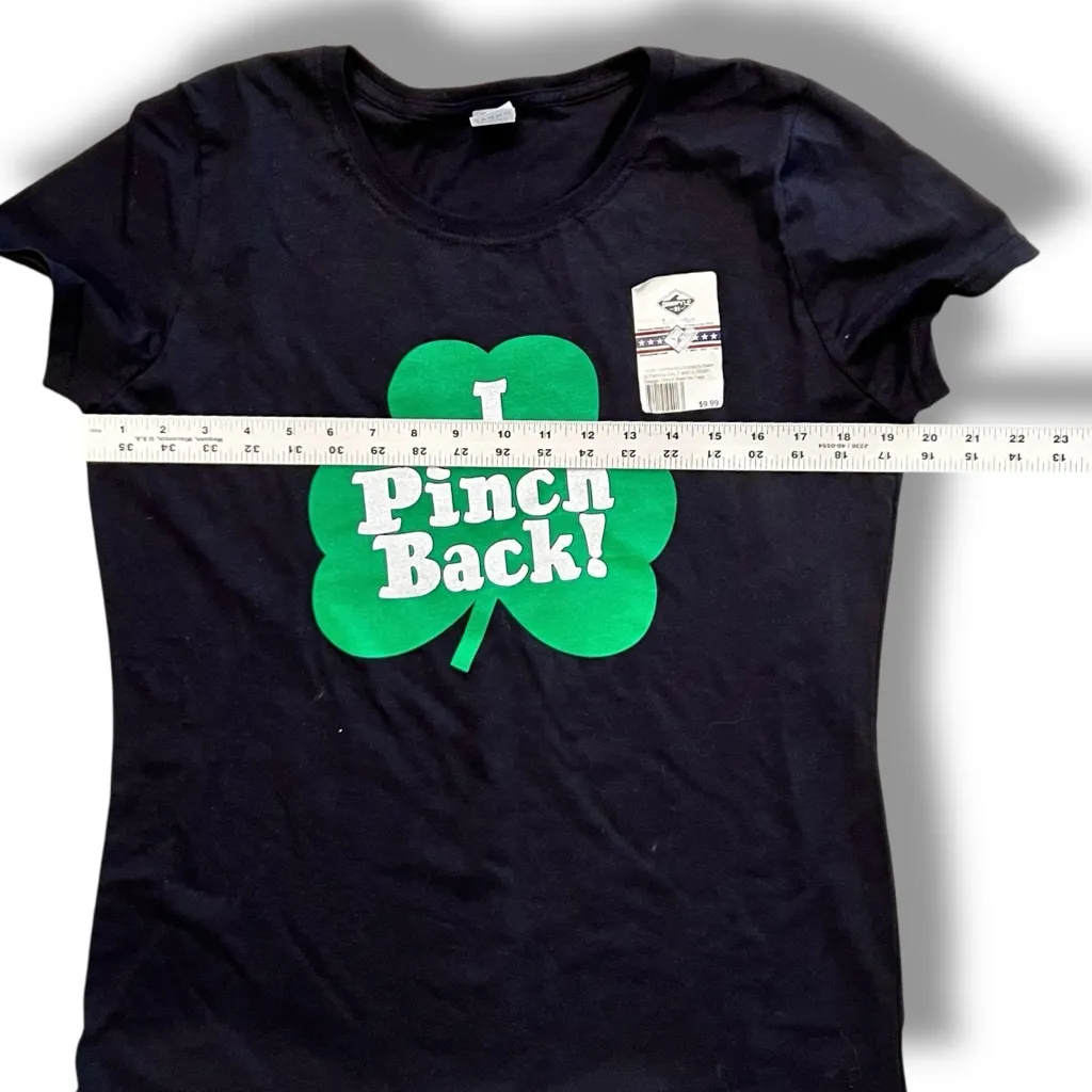 NEW St. Patrick's Day Shirt "I Pinch Back" Shamrock Black Green W/ White T-shirt - Image 5