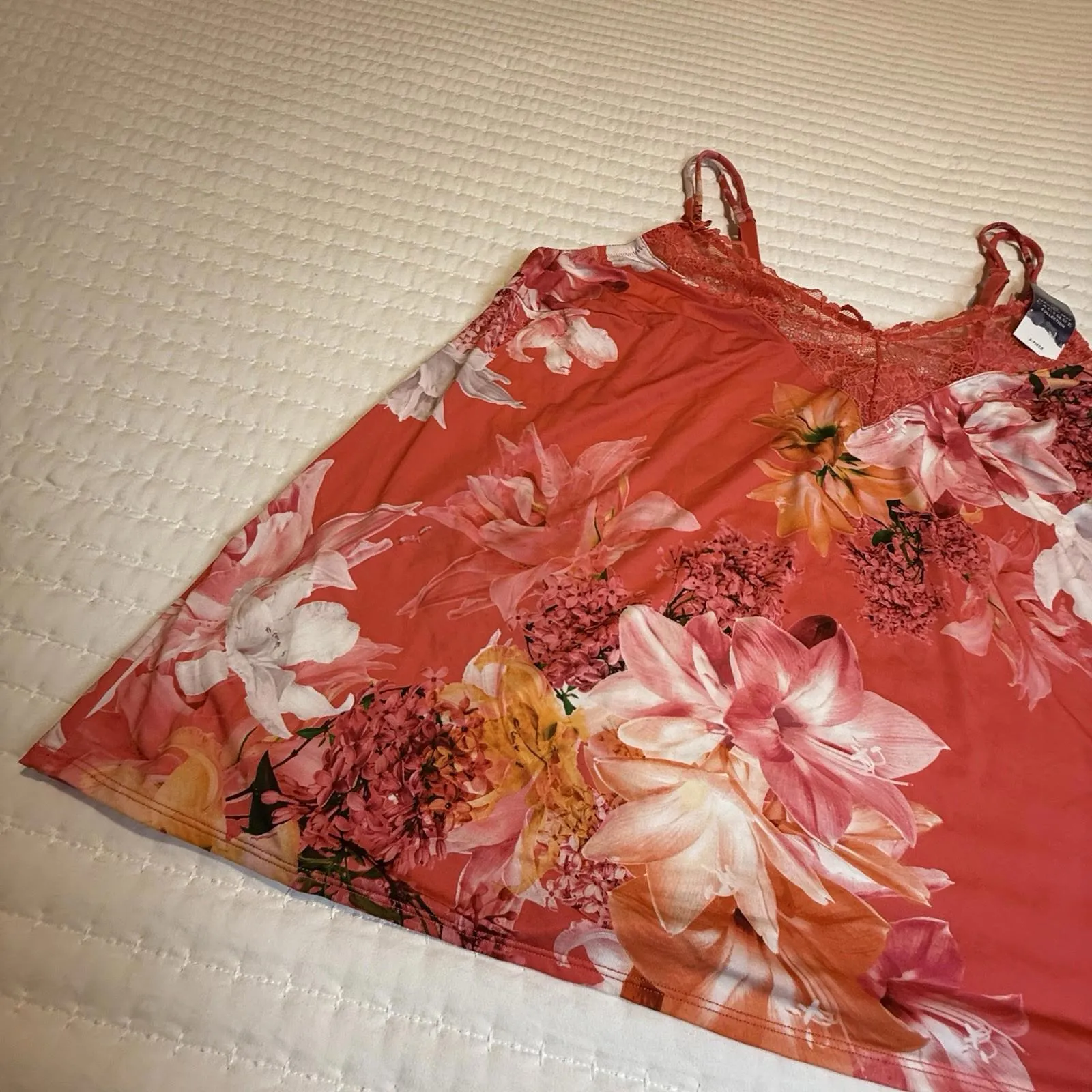 Cacique PJ Pajama Cozy Cami Top Sz 18 / 20 Red Floral Lace Trim - Image 14