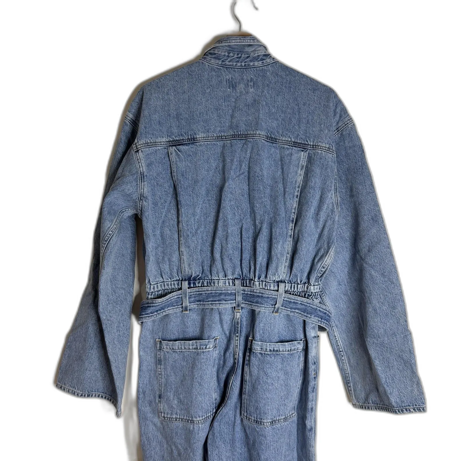 Agolde Tatum Denim Jumpsuit Womens Large Light Wash Belted One Piece Coverall - Image 13