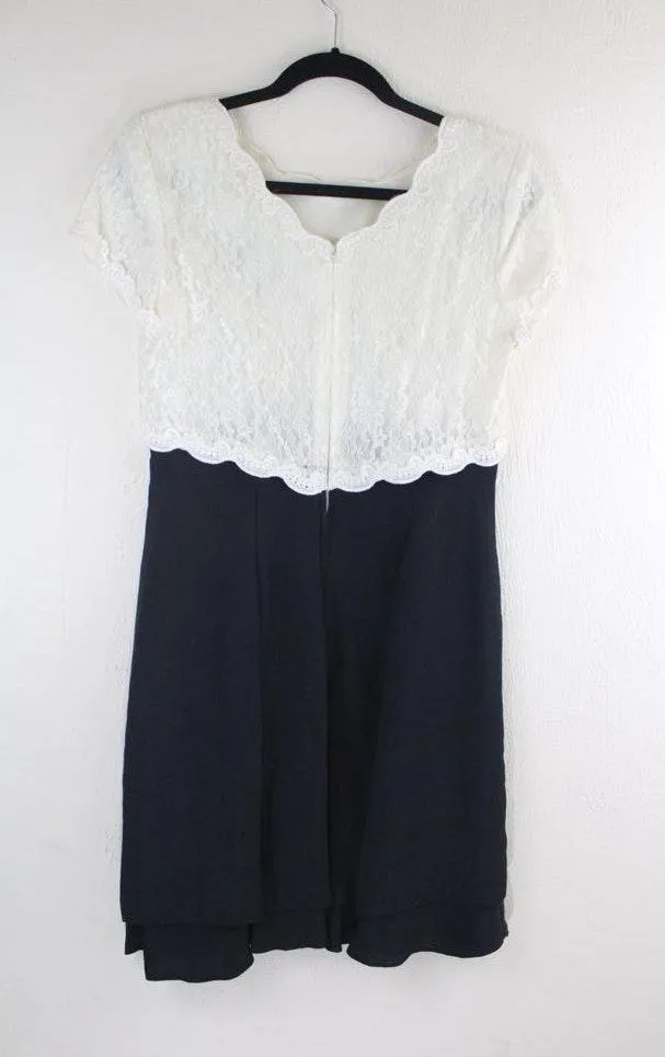 Vintage 90s SL Fashions Cream Lace Black Babydoll Scalloped Dress Size 8 - Image 3