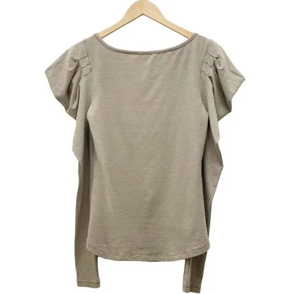 Free People Penelope Tan Striped Knit Top Long Ruched Puff Sleeves Size Medium - Image 3