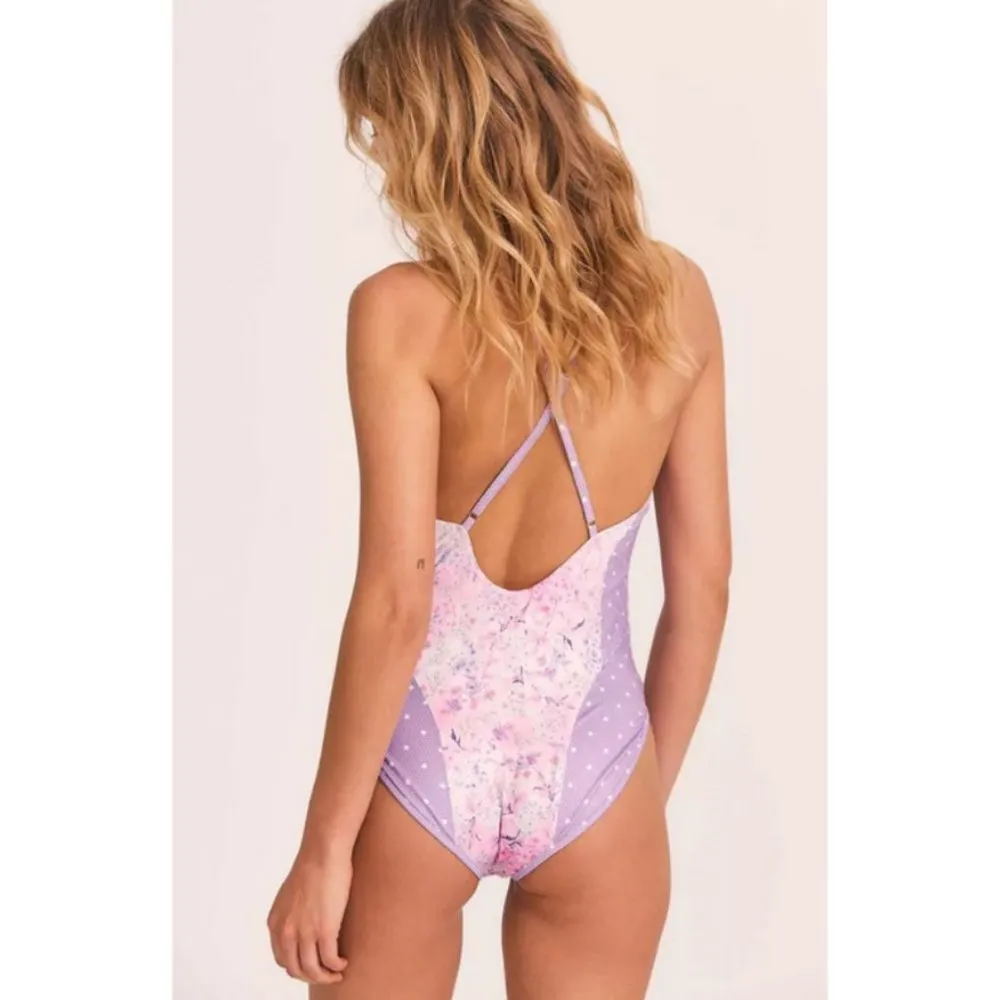 💕LOVESHACKFANCY💕 Shailee One-Piece Swimsuit ~ Purple Pansy Print Large L NWOT - Image 4