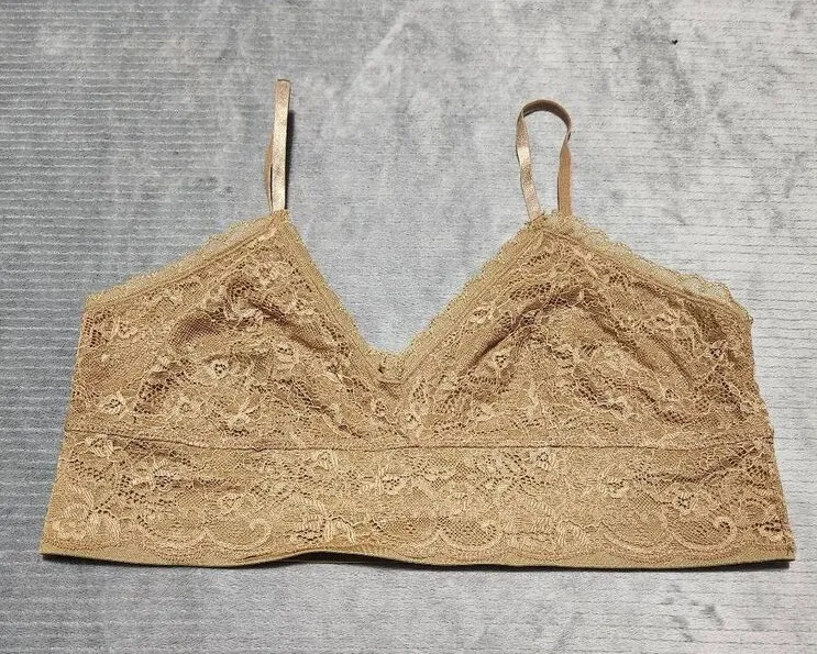 Lily of France Bralette Bra XL Beige Lace Wireless Wirefree Full Coverage - Image 1