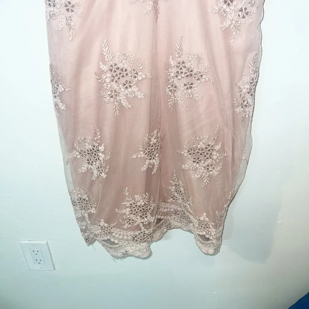 Venus formal prom sequin detail pink lace bodycon floral midi tank dress - Image 3