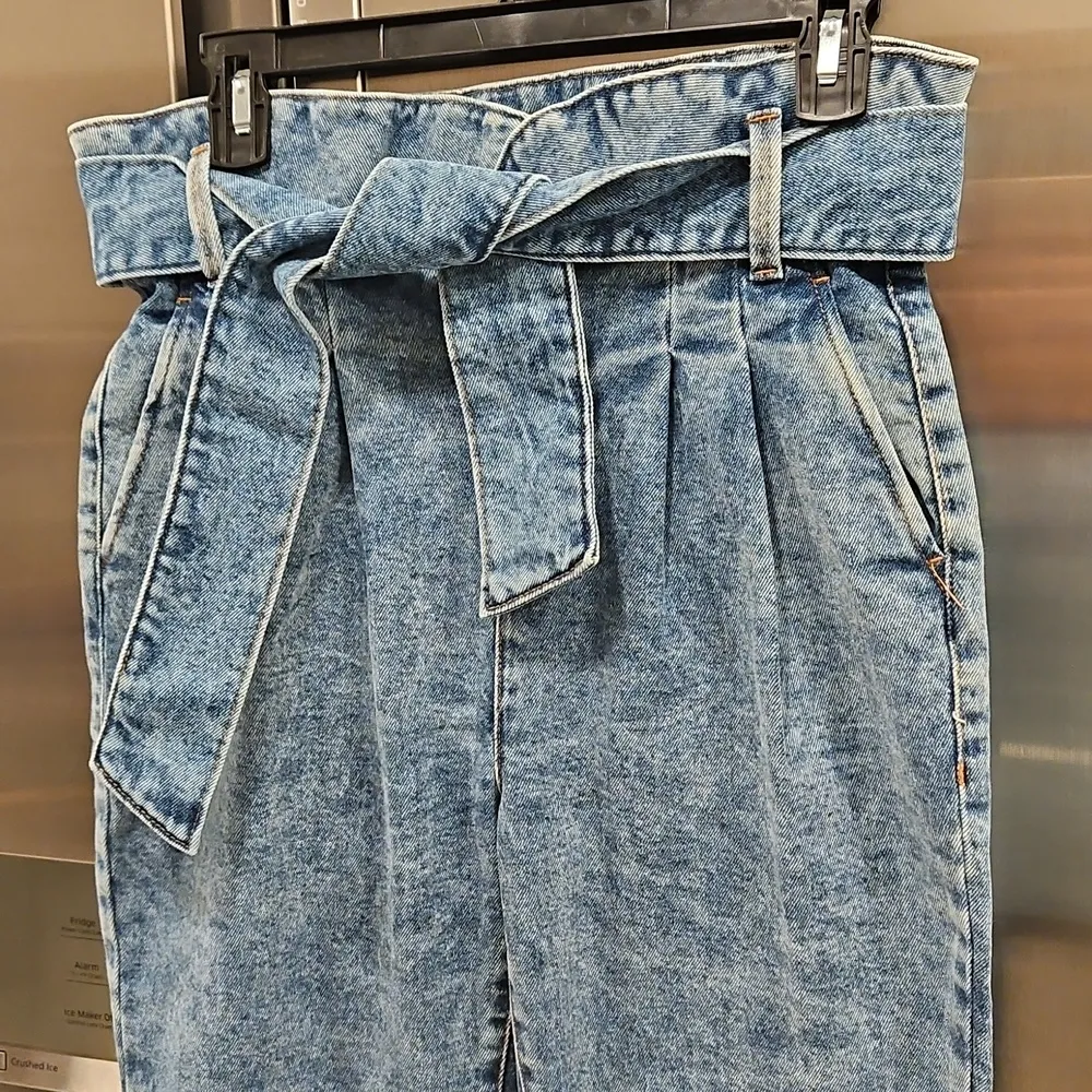 💕SEZANE💕 Austin Belted Paperbag Denim Trousers ~ Bleached Blue FR 36 NWOT - Image 14