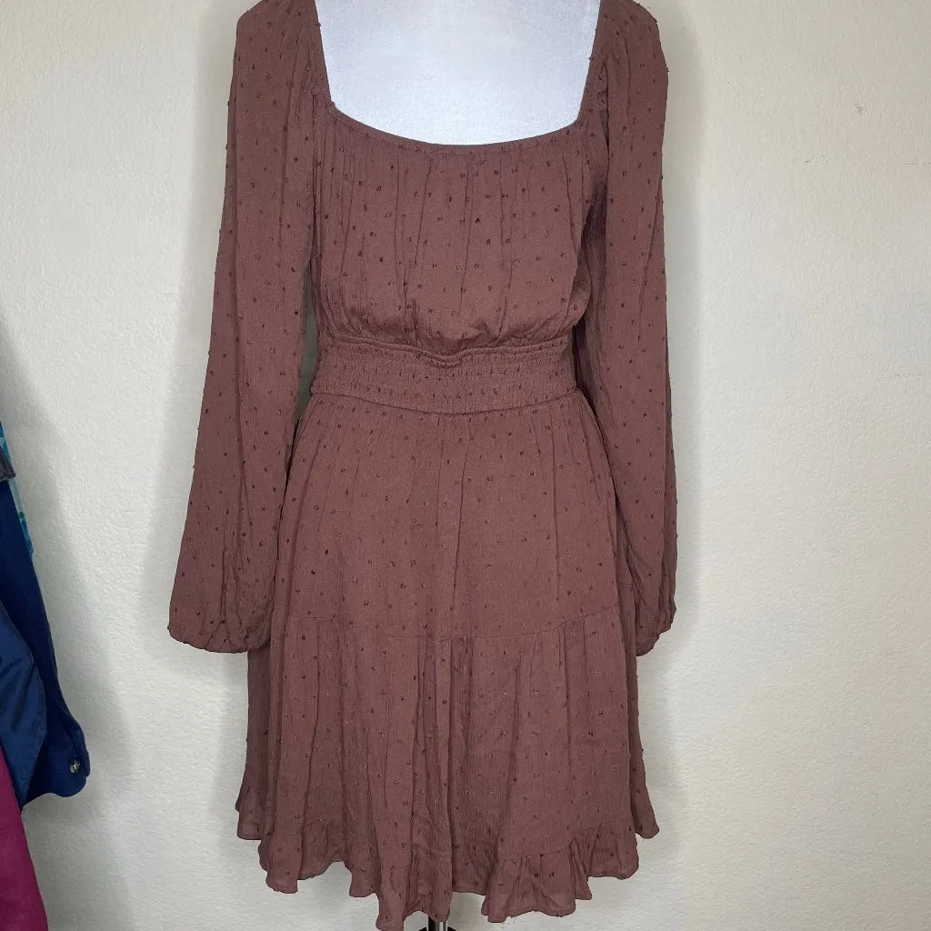 Women's Chocolate Brown Ruffles Popcorn Cutout Bell-Sleeve Dress Size L - Image 3