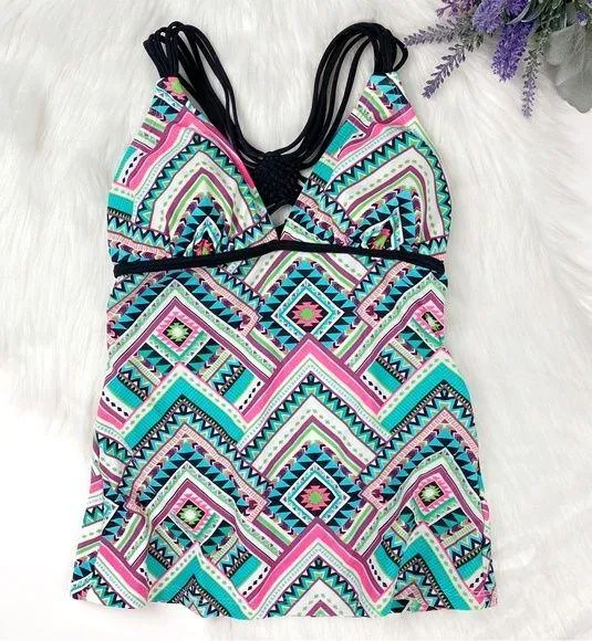 Hula Honey Women's Aztec Print Tankini Top Multicolor Size XS - Image 1
