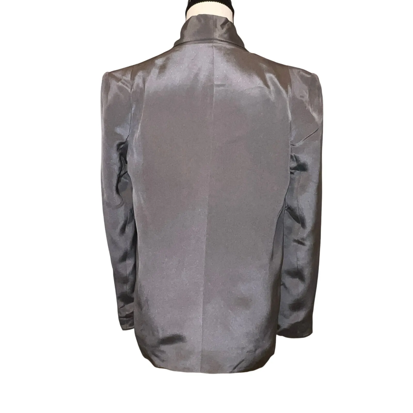 Rebecca Minkoff Becky Gray 100% Silk Blazer Long Lapel Push Up Sleeve Size 4 - Image 5