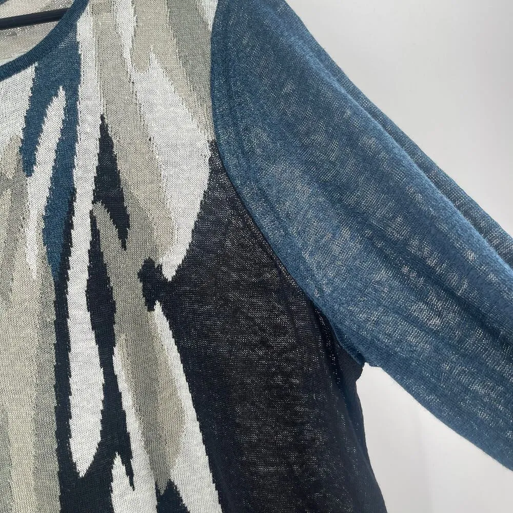 NIC + ZOE Shirt Size Petite Large Linen Blend Lagenlook Artsy Art To Wear Sheer - Image 10