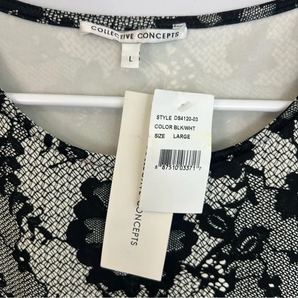 NWT Collective Concepts Black/White Lace Illusion Cap Sleeve Sheath Dress Large - Image 7