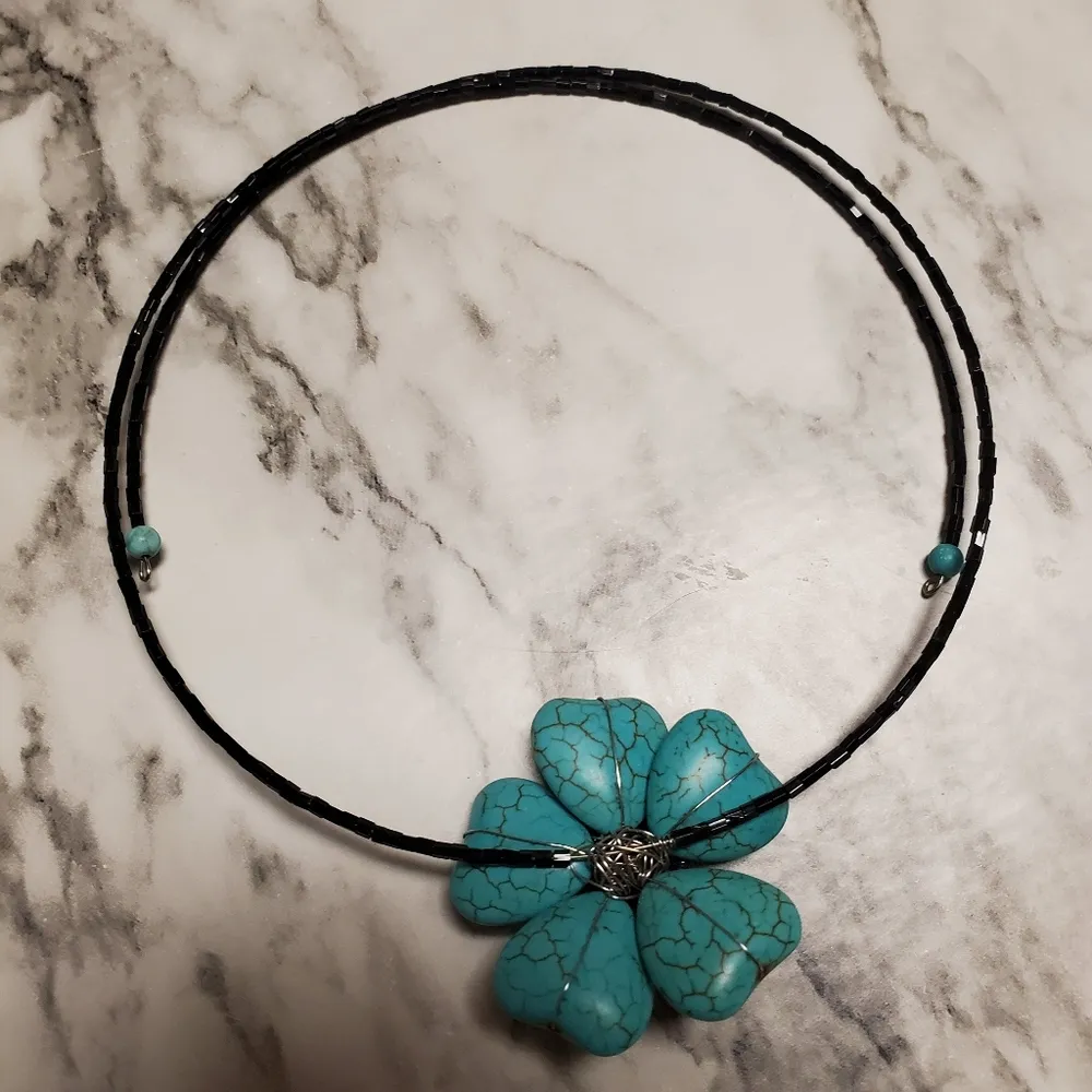 flex wire turquoise choker necklace set - Image 3