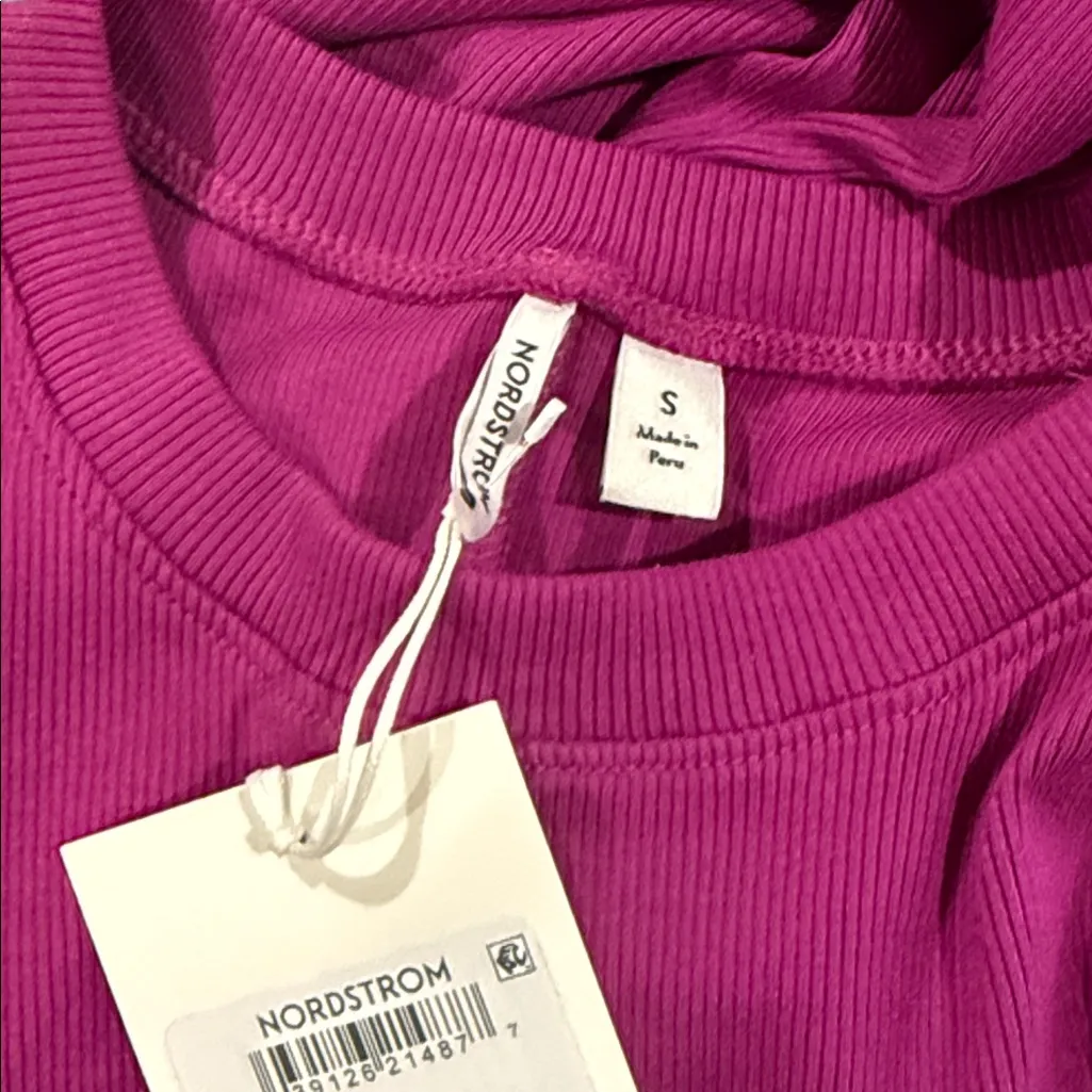 NWT Nordstrom Stretch Cotton Ribbed Tank Dress Small, PINK WILD ASTER - Image 6