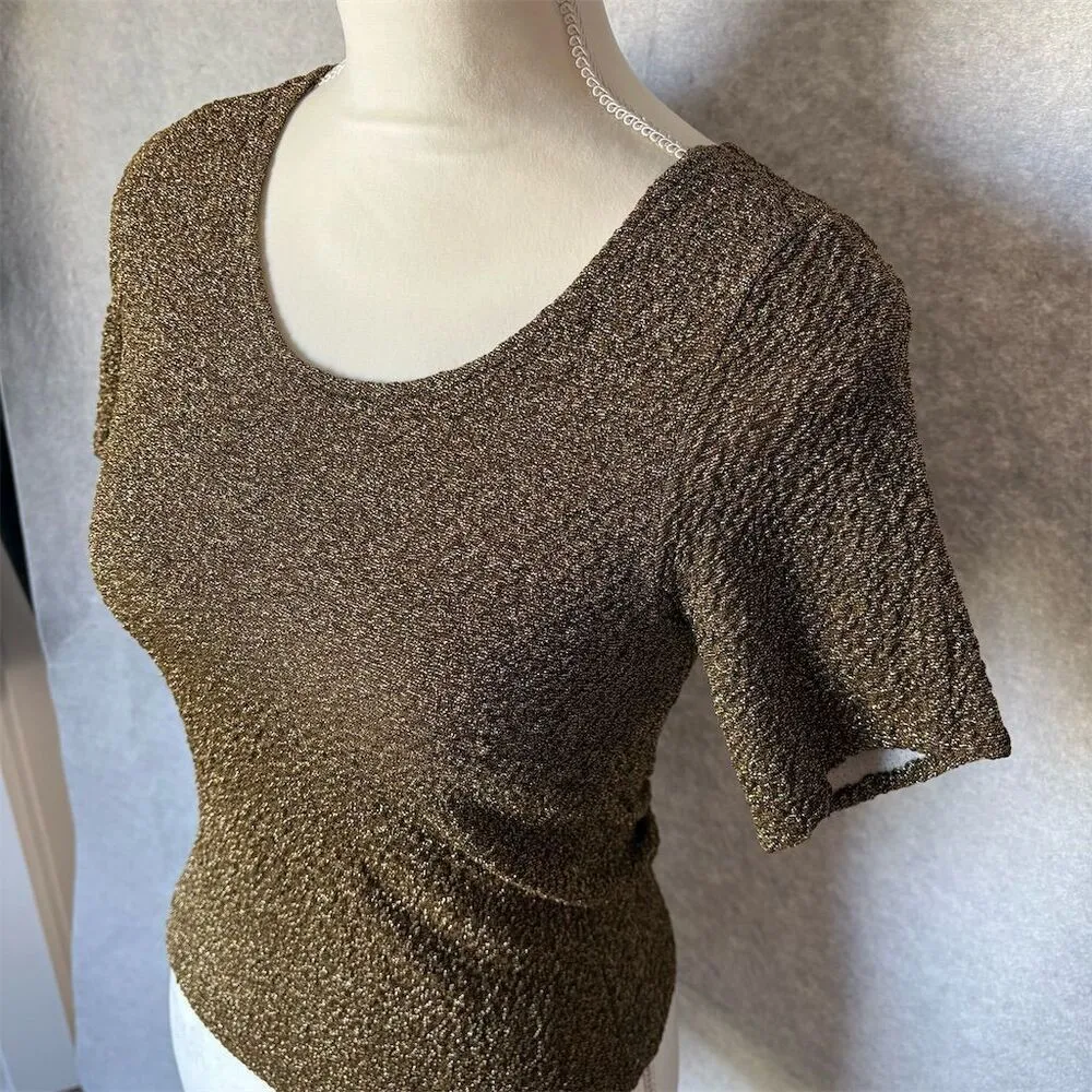 Vintage Stepping Up Gold Short Sleeve Fitted Party Top Size L Whimsigoth 90’s Size L - Image 3