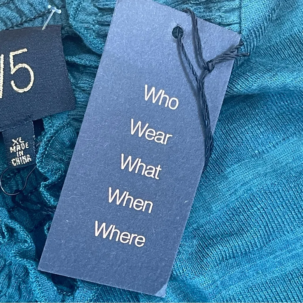 W5 Green striped  short sleeves turtleneck smoked neck top blouse Sz XLarge New - Image 9