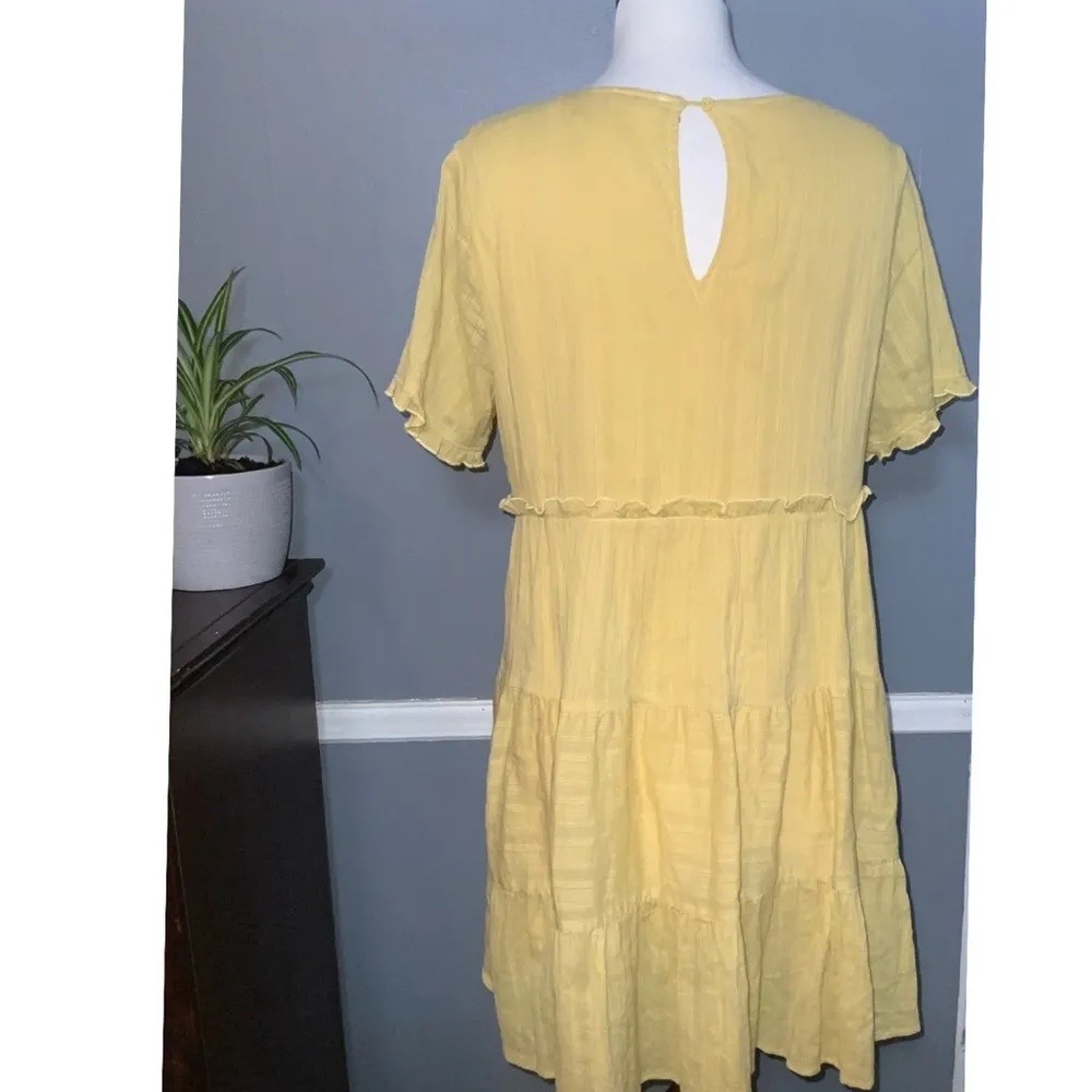 Aaron & Amber Yellow Cotton Textured Tiered Babydoll Casual Everyday Dress Med - Image 4