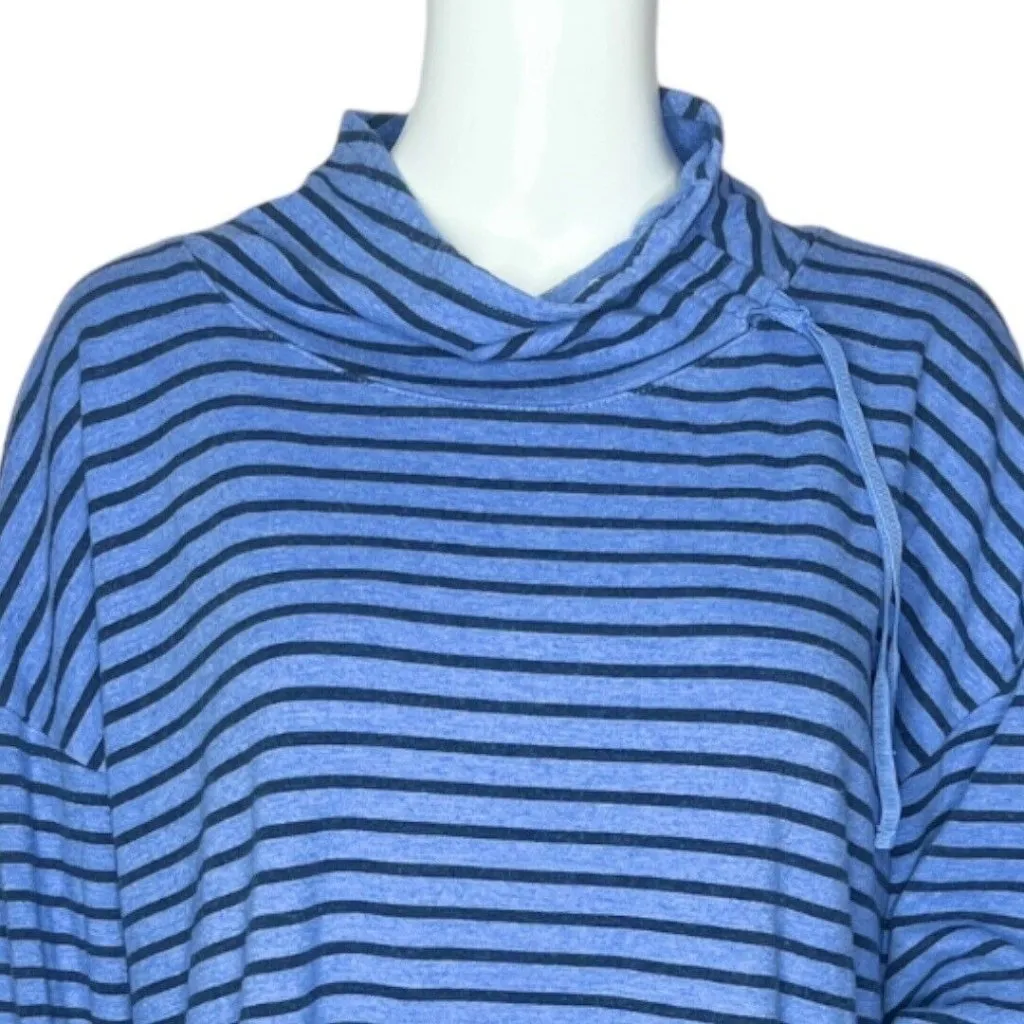 Talbots ‎ Asymmetrical Drawstring Pullover Women's Size XL Blue Navy Striped - Image 5