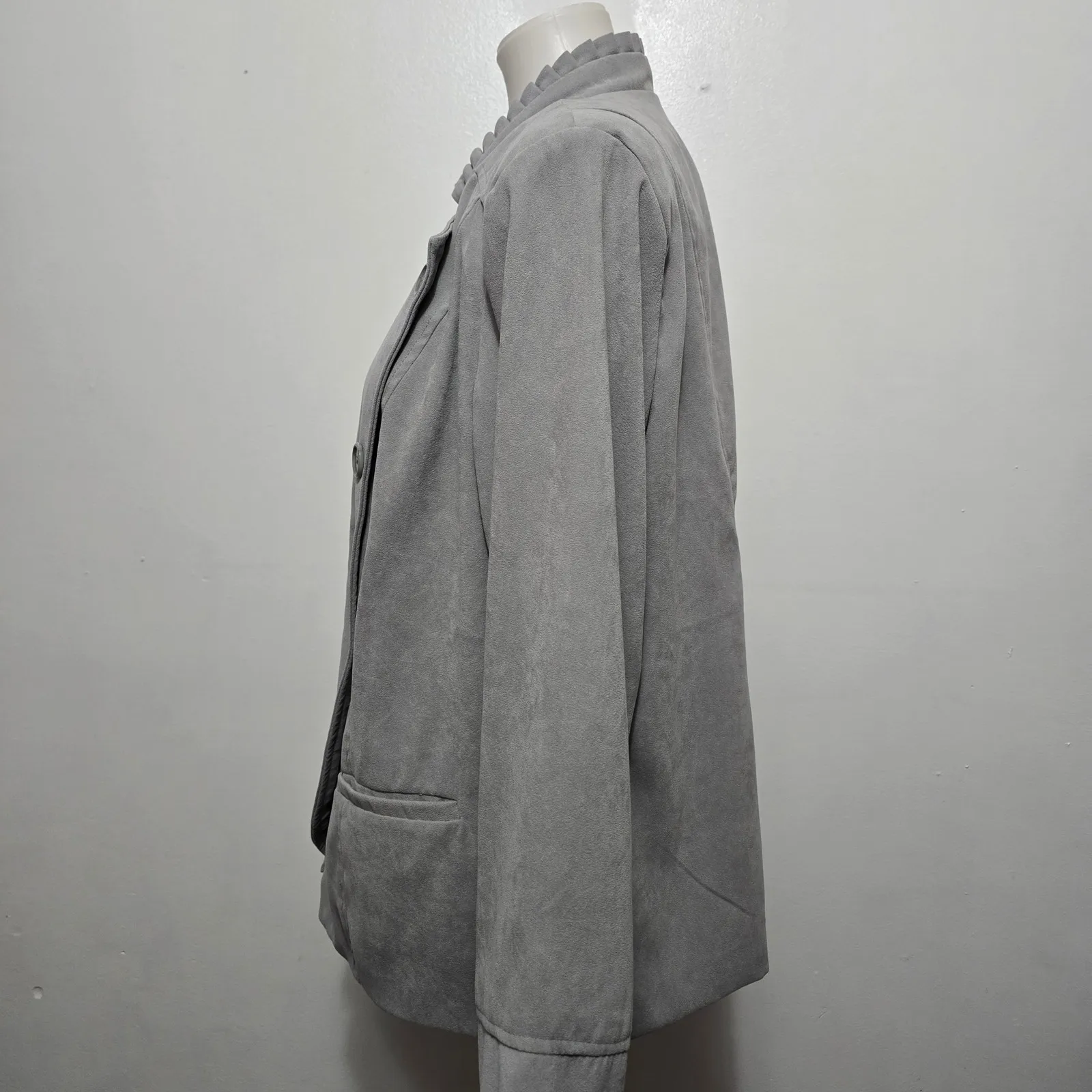 Dressbarn Gray Faux Suede Blazer Jacket Women 14/16 Victorian Military Utility - Image 3