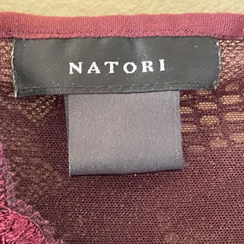 Natori Trendy Burgundy Zen Floral Sleeveless Lace Embroidered Bust SZ L - Image 7