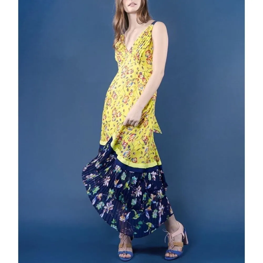 TANYA TAYLOR Everly Lemon Garden Silk Floral Sleeveless Midi Dress Size 8 - Image 13