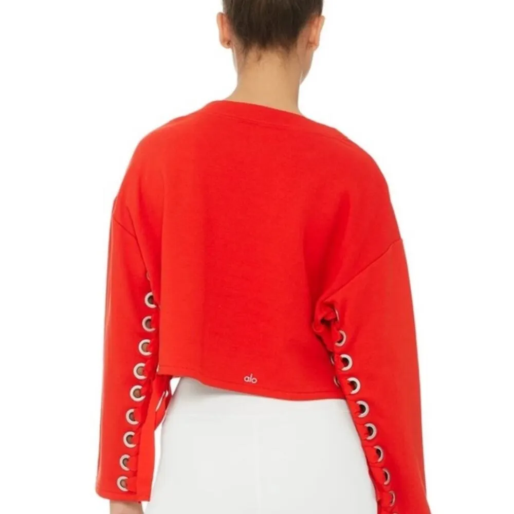 Alo Suspension Pullover Lace Up Crop Sweater Women's Red Size Large - Image 2
