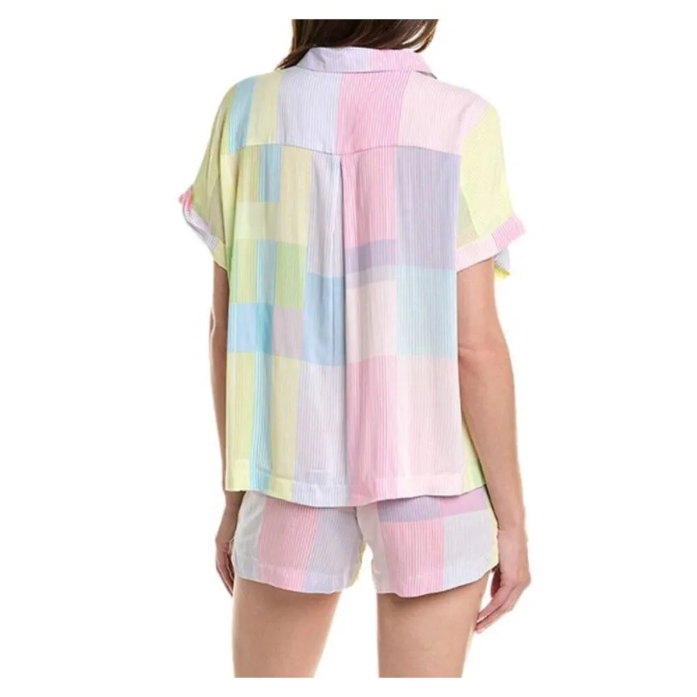 Sanctuary Medium Pajama Set Button-Up Striped Short Sleeve Lightweight Multi - Image 2
