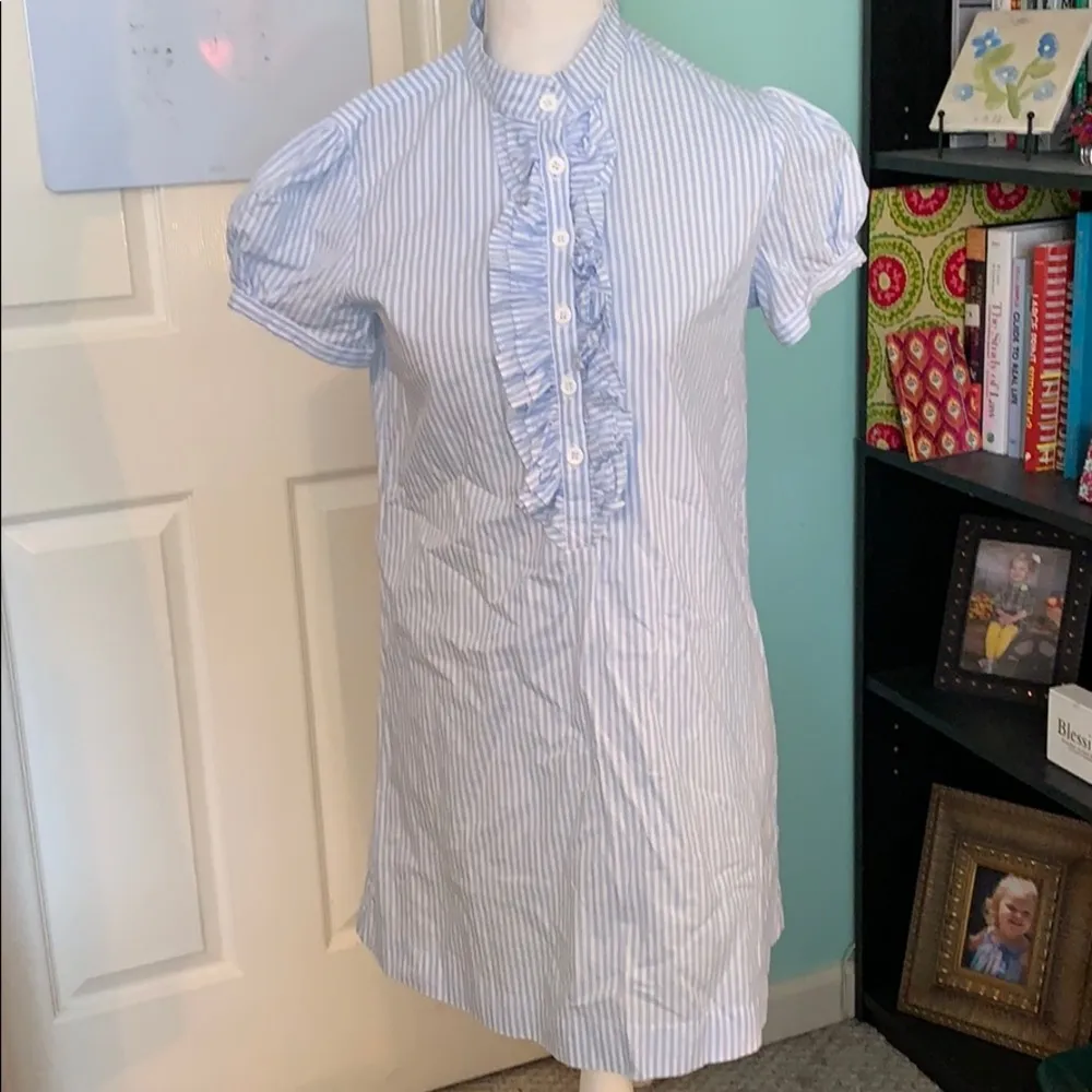 Faith Peace & Love NWOT pinstripe and ruffled top Blue - Image 2