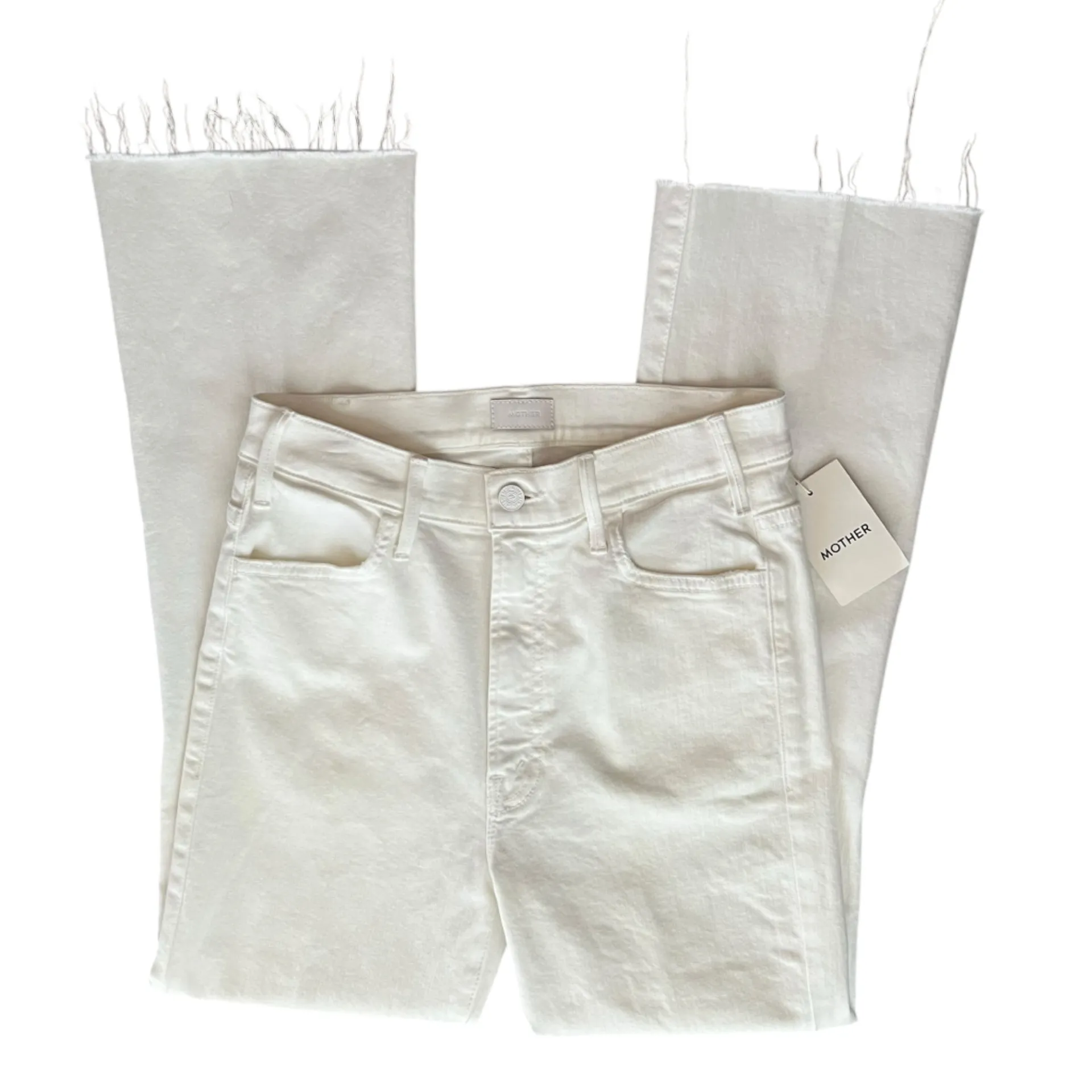 Mother The Hustler Ankle Fray in Fairest Of Them All White High Rise Jeans 28 - Image 3