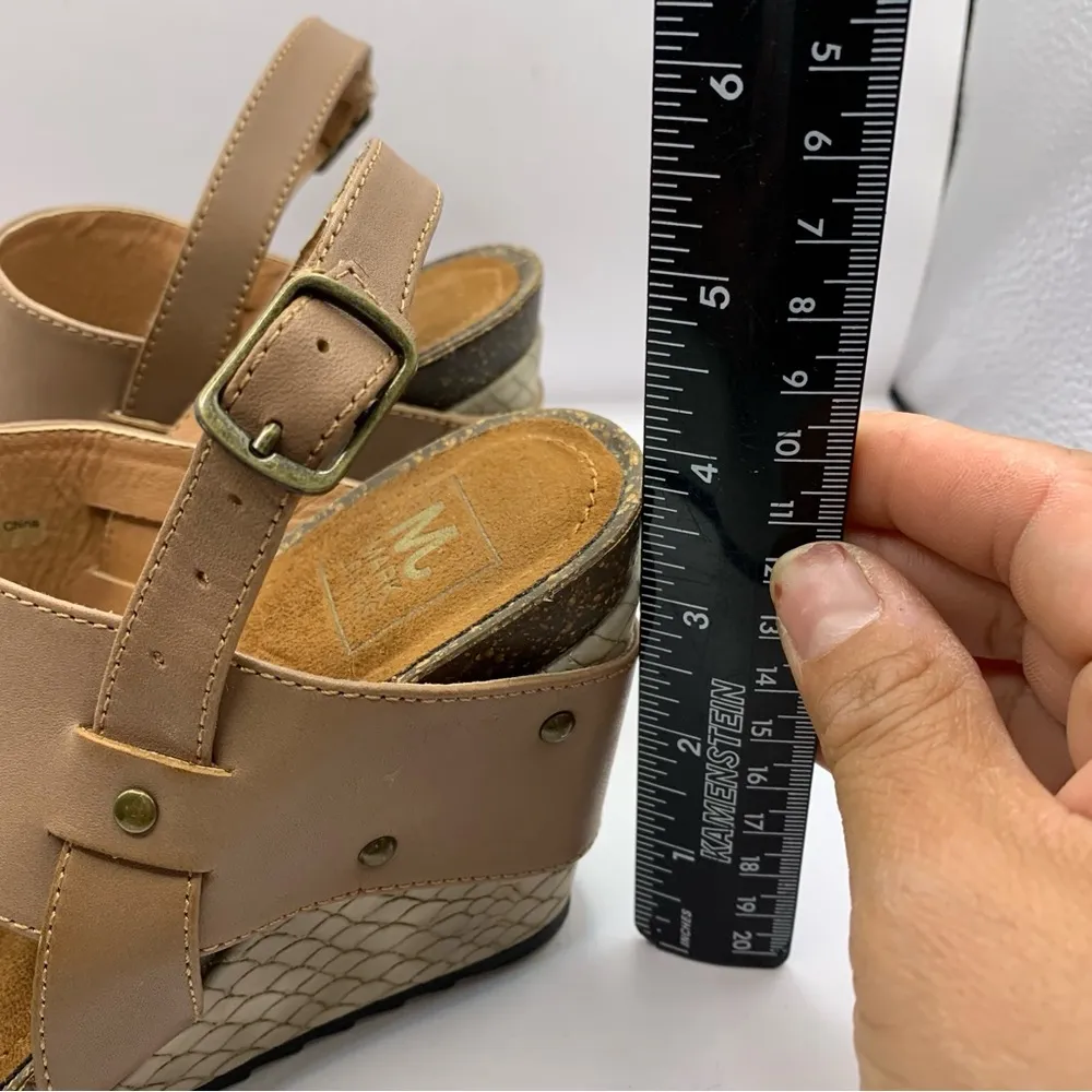 Mark Jenkins Wedge Sandal Women's Size 7 UK 37 Snake Skin Tan Leather Heels F6 - Image 2