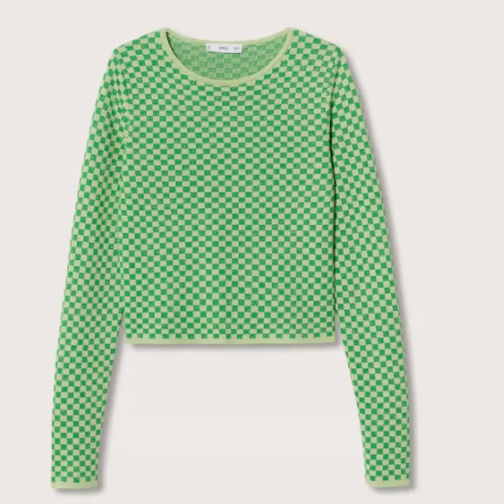 NWT MANGO Checks knitted sweater Green Shimmery Small y2k - Image 5