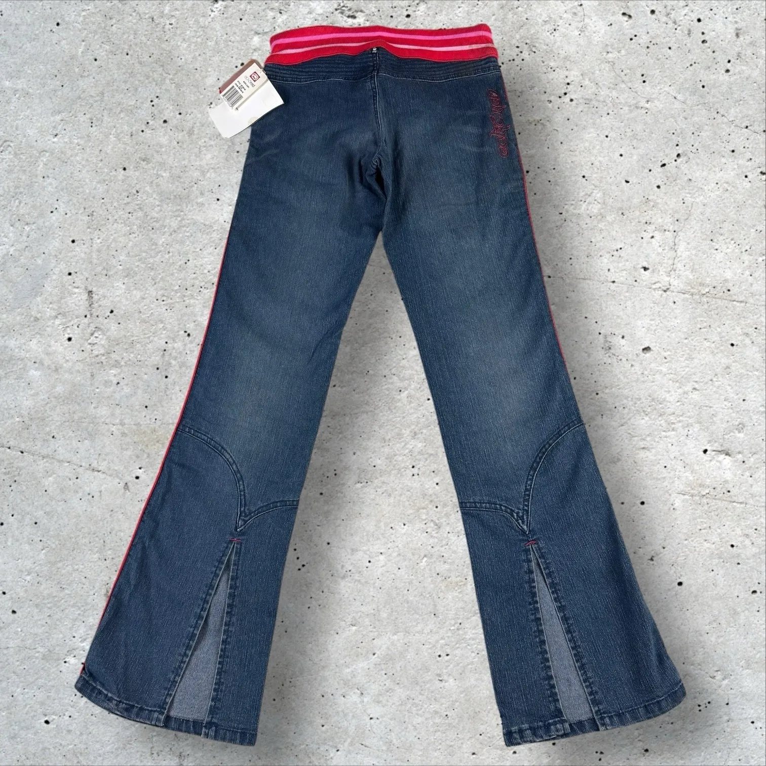 Vtg Y2K Ecko Red Deadstock Low‎ Rise Split Flare Jeans Embroidered Patch Sz 9 Blue - Image 3