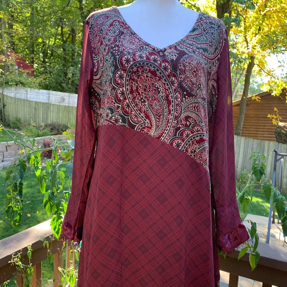 SOFT SURROUNDINGS Paisley Modest  DRESS Aideen Sz M Burgundy Long PM Petite M - Image 2