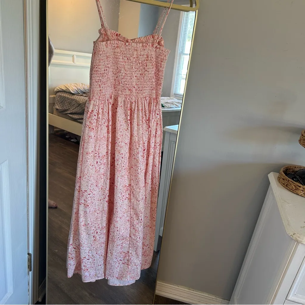 H&M Babydoll Dress Womens Large Pink Floral Sleeveless Smocked Romantic Boho - Image 5