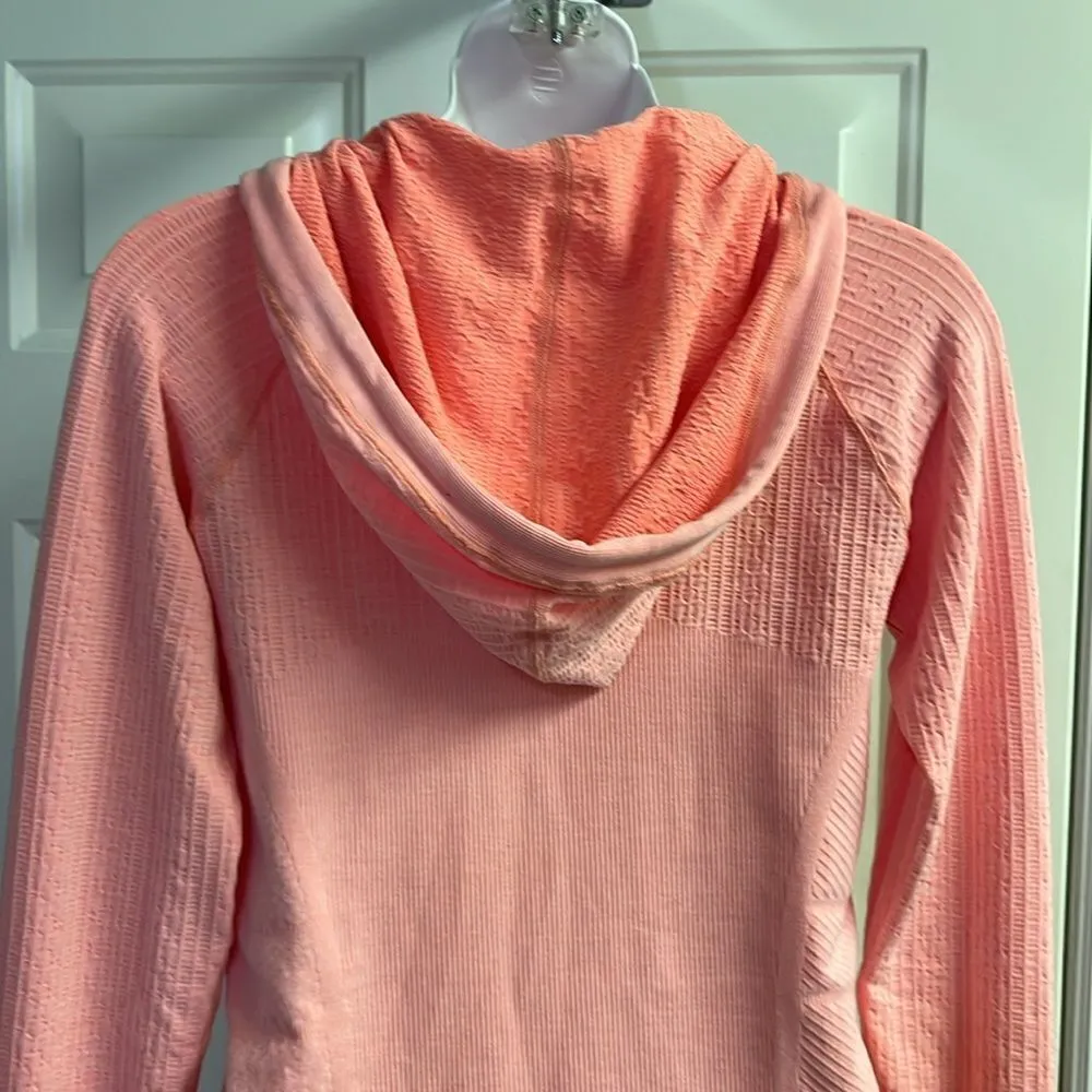 Athleta Bright Salmon Pullover Fitted Hoodie with Drawstrings & Thumb Holes- Med - Image 10