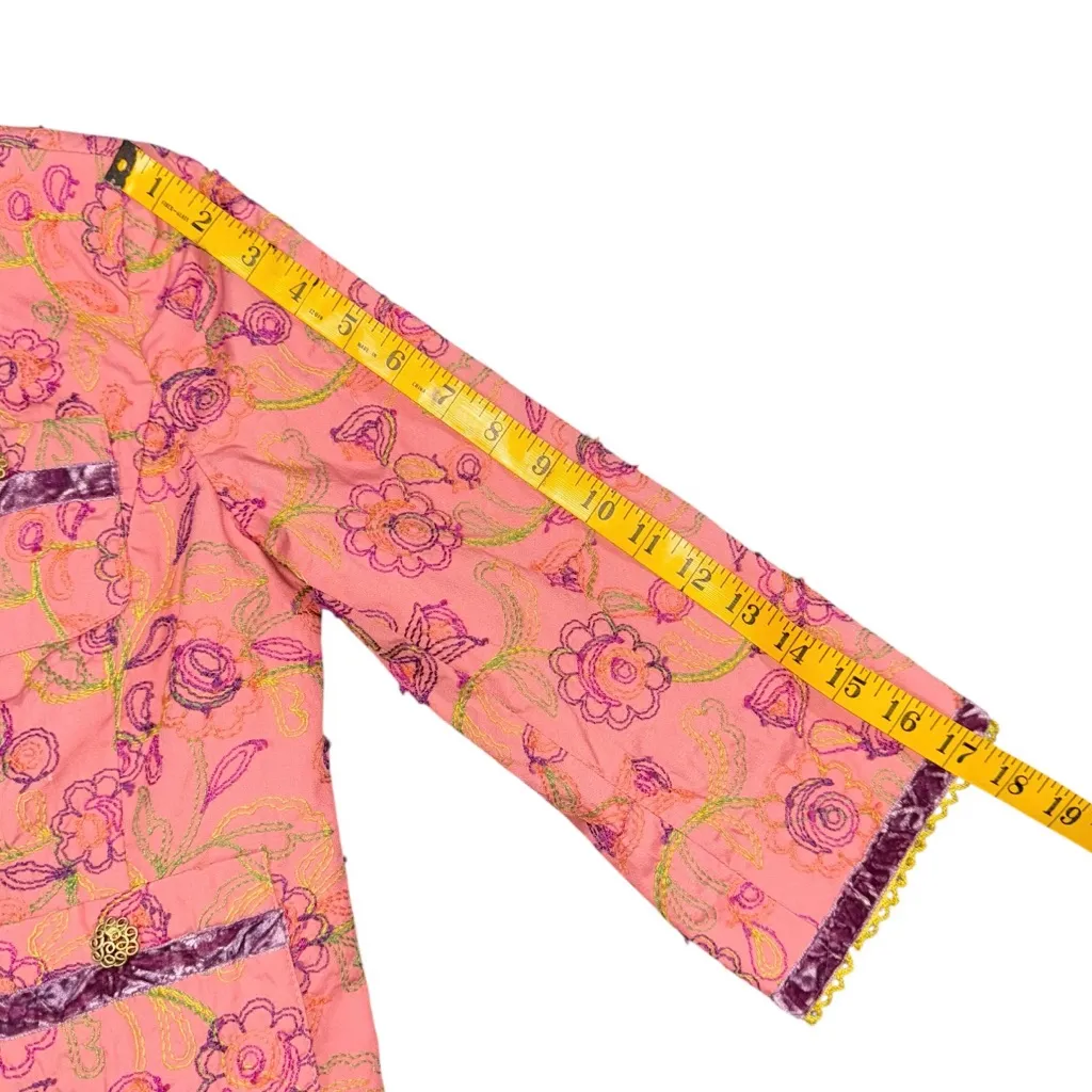 Cynthia Steffe Floral Embroidered Cropped Jacket 4 Velvet Trim Statement Blazer - Image 11