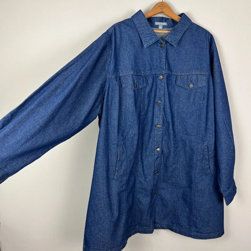 Jessica London Jean Jacket Womens‎ 28W Blue Dark Wash Denim Cotton Longline Plus - Image 4