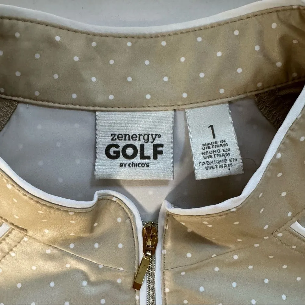 NWT Chicos Size 1 Zenergy Golf Beige White Dot-Print Polo Vest Full Zip UV Block - Image 3